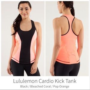 Lululemon cardio kick tank top coral pink orange black size 4